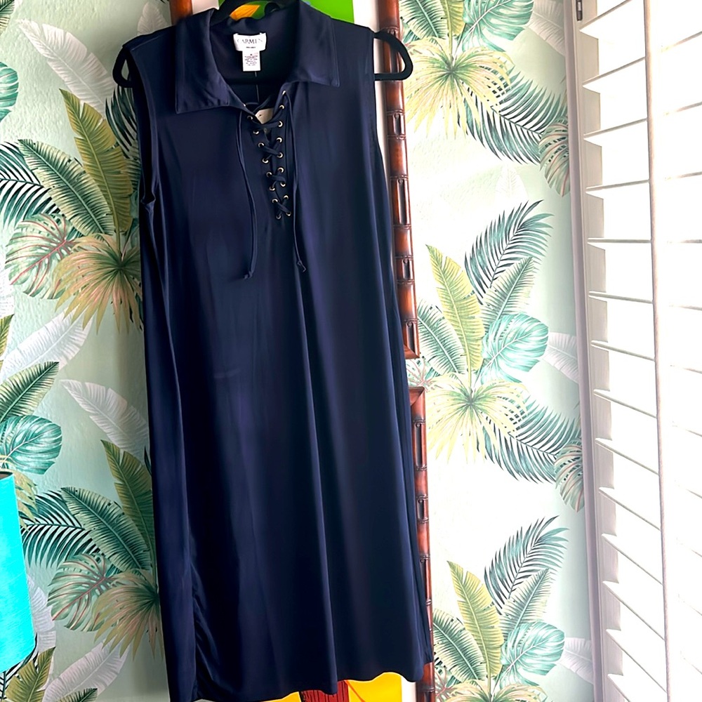 NWT Carmen Marc Valvo Navy Sporty Midi Dress